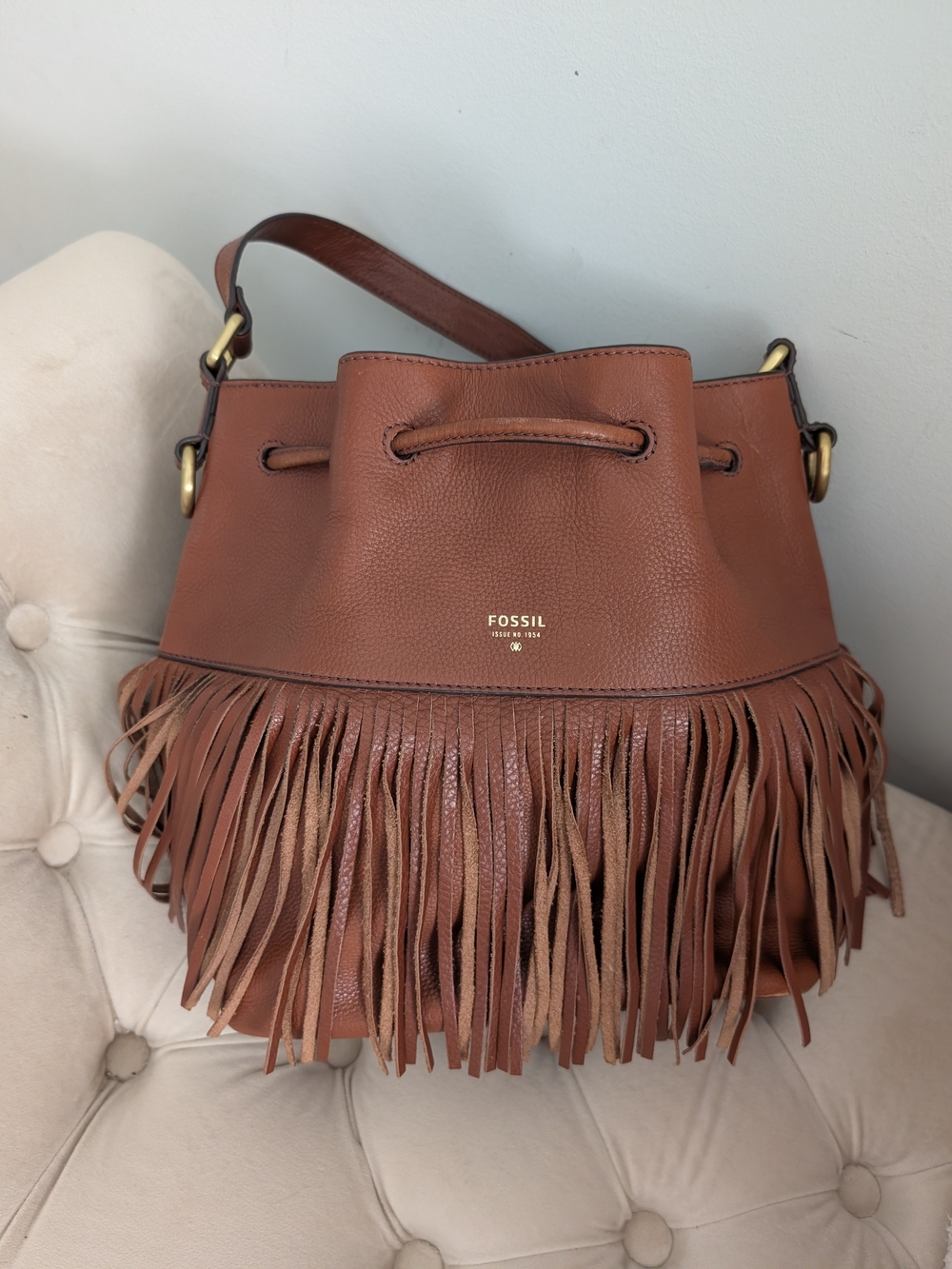 Fossil Women's Brown Leather Fringe Bucket Bag